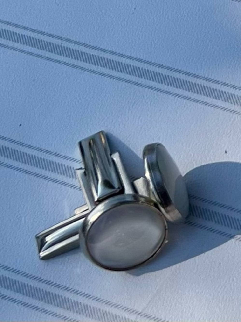Silver-Tone Mother-of-Pearl Round Cufflinks
